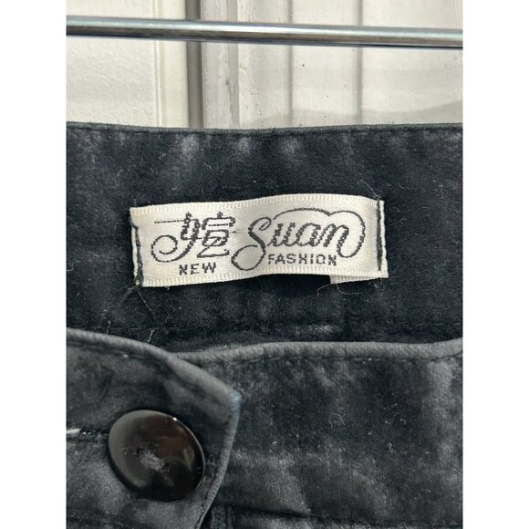 Vintage Suan Fashion Black Velvet Womens Tapered Pants Elastic Waist - Picture 5 of 8